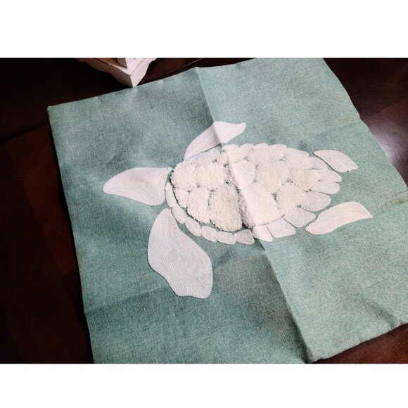 Decorative Throw Pillow Cover Embroidered Case Nautical Sea Turtle Beach Decor - Picture 3 of 10